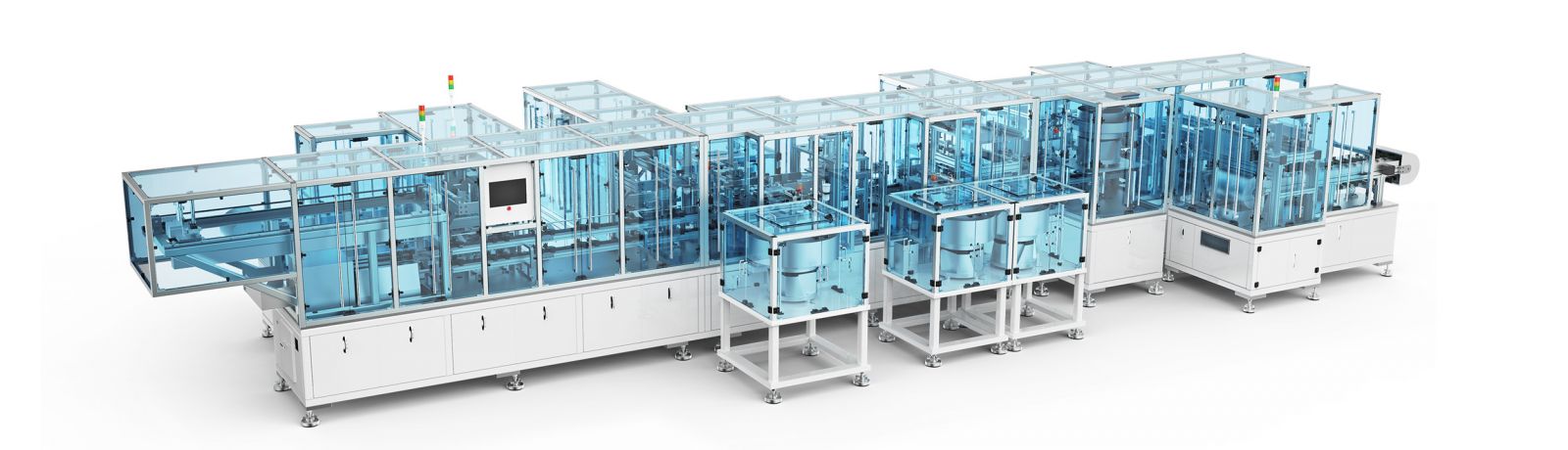 Automatic assembly line for leukocyte filter